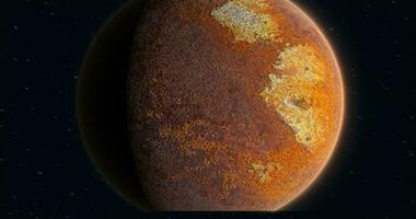 Abstract planet red rusty realistic futuristic round sphere against the background of stars in space photo
