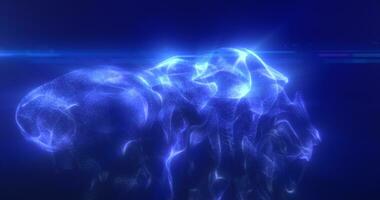Abstract floating liquid from energetic blue particles glowing magical background photo