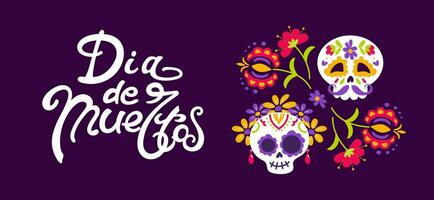 día de el muerto. dia Delaware muertos. catrina, masculino y hembra garbancera cráneo, festivo esqueleto, el óseo bailarín. horizontal bandera en Clásico estilo. para carteles, postales, pancartas, diseño vector