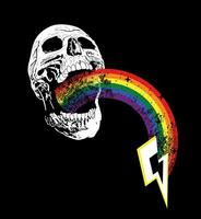 camiseta diseño de un cráneo con un arco iris viniendo fuera de el boca y el símbolo de rayo. bueno ilustración para gay orgullo día vector