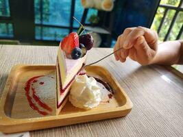 Delicious mixed berry cheesecake photo