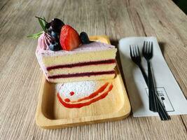 Delicious mixed berry cheesecake photo