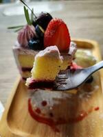 Delicious mixed berry cheesecake photo