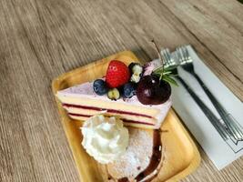 Delicious mixed berry cheesecake photo