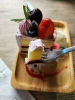 Delicious mixed berry cheesecake photo