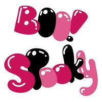 Boo spooky inscriptions for pink Halloween isolated on a white background. Pink and black inscriptions inflated like balloons. Flat illustration with highlights. Printing as stickers vector