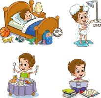 vector illustration of cute children daily rutin