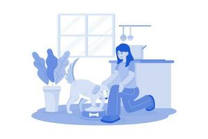 Young Woman Feeding Her Dog vector