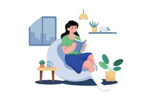 Girl Reading A Book At Home vector