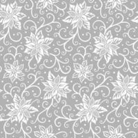 Seamless Christmas White Poinsettia With Swirls And Dots On Gray Background vector