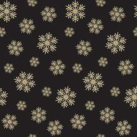 Seamless Christmas Gold Snowflakes Pattern On Black Background vector