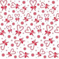 Seamless Red Heart Shaped Christmas Candy Cane And Peppermint On White Background vector