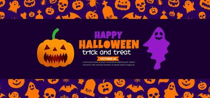 31 October happy Halloween pattern background design with pumpkins. use to background, banner, placard, party invitation card, book cover and poster design template. vector