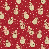 Seamless Snowman On Red Background vector