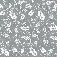 Seamless Wintery Christmas Holly Leaves On Gray Background vector