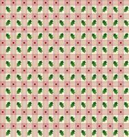 Seamless Holly Leaves With Red Plaid Pattern On Beige Background vector