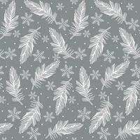 Seamless Christmas White Feather With Snowflakes On Gray Background vector