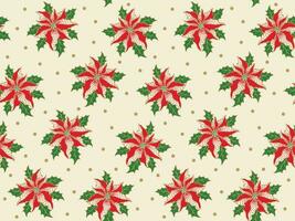 Seamless Christmas Red Poinsettia On Beige Background vector