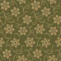 Seamless Christmas Snowflakes With Dotted Swirls on Green Background vector