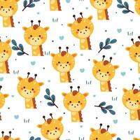 seamless pattern cartoon giraffe with plant. cute animal wallpaper for textile, gift wrap paper vector