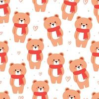 seamless pattern cartoon bear wearing scarf with autumn and winter vibes element. cute wallpaper for holiday. design for fabric, flat design, gift wrap paper vector
