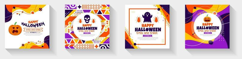 31 October happy Halloween social media post banner design template set with pumpkins and boo. use to background, banner, placard, party invitation card, book cover and poster design. vector