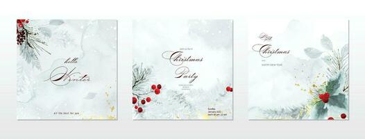 Merry Christmas and winter square cards watercolor collection vector
