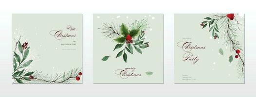 alegre Navidad cuadrado tarjetas acuarela colección vector