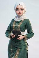 vuelo asistente muñeca con musulmán vestido. generativo ai foto