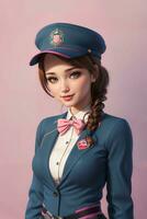 flight attendant doll with gradation background. Generative Ai photo