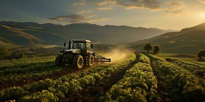 ai generado. ai generativo. tractor combinar máquina en campo prado cosecha agricultura campo naturaleza exterior. gráfico Arte foto