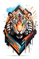 Tiger with oil painting on watercolor for t-shirt print. Generative Ai photo