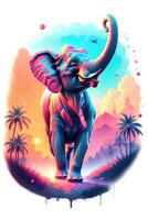 Elephant with oil painting on watercolor for t-shirt print. Generative Ai photo