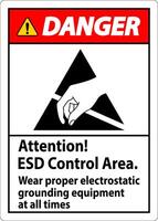 Danger Sign Attention ESD Control Area Wear Proper Electrostatic Grounding Equipment At All Times vector