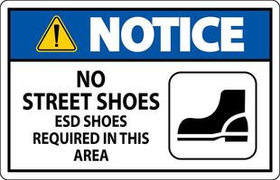 Notice Sign No Street Shoes, ESD Shoes Required In This Area vector