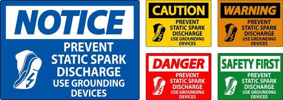 Caution Sign Prevent Static Spark Discharge, Use Grounding Devices vector