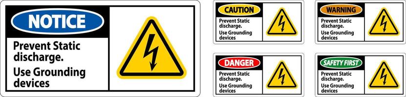 Caution Sign Prevent Static Discharge, Use Grounding Devices vector