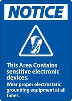Notice Sign This Area Contains Sensitive Electronic Devices, Wear Proper Electrostatic Grounding Equipment At All Times vector