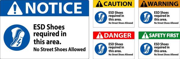 Caution Sign ESD Shoes Required In This Area. No Street Shoes Allowed vector