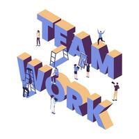 businessmen together build word teamwork, abstract design graphic, construction business project vector