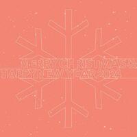 Merry Christmas and Happy New Year with snowflake outline minimal style greeting card template on red background. vector