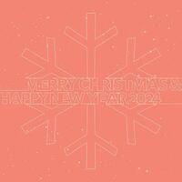 Merry Christmas and Happy New Year with snowflake outline minimal style greeting card template on red background. vector