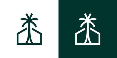 logo design combining a house building with palm trees. vector