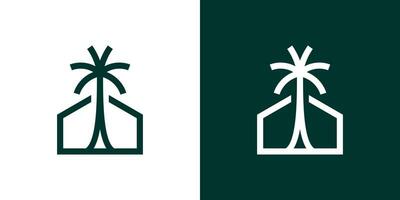 logo design combining a house building with palm trees. vector