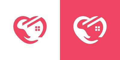 health house logo design with hand, house and heart elements. vector