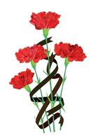 A bouquet of red carnations woven into ribbons. Victory Day greeting card. Vector illustration. Gratitude for the great feat. Eternal memory and respect.