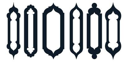 Collection of arabian oriental windows and mirrors. Modern design for frames, patterns, backgrounds. Mosque dome and lanterns Islamic ramadan kareem and eid mubarak style. Vector illustration