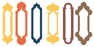 Collection of arabian oriental windows and mirrors. Modern design for frames, patterns, backgrounds. Mosque dome and lanterns Islamic ramadan kareem and eid mubarak style. Vector illustration
