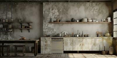 AI Generated. AI Generative. Kitchen room in minimal cozy Japanese style. Architecture indoor design background. Graphic Art photo