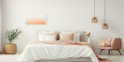 AI Generated. AI Generative. Cozy interior architecture bedroom in soft light colors. Graphic Art photo